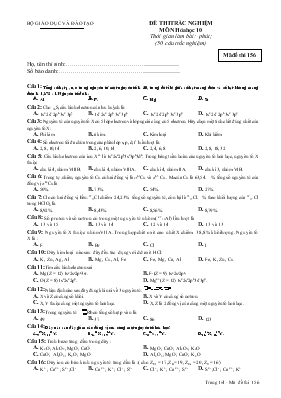 Đề thi trắc nghiệm môn hóa học 10 thời gian làm bài 150 phút